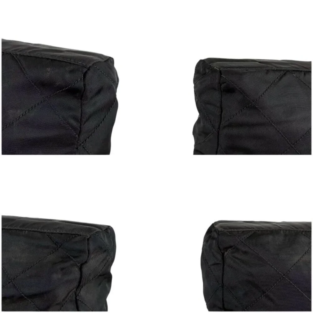 Prada Quilted Chain Shoulder Bag Triangle Logo Black Tessuto Nylon - Picture 8 of 10